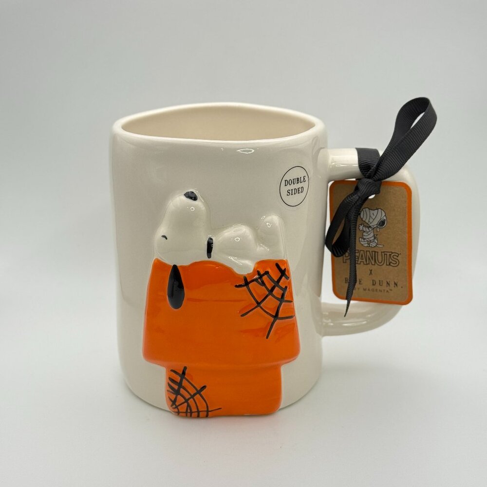 Snoopy Halloween mug by Rae Dunn | 3D Snoopy on his iconic doghouse in orange